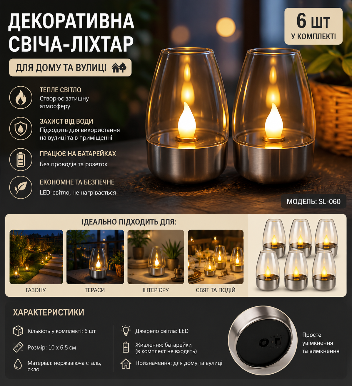 LED свечи на солнечной батарее SL-060 купить Украина